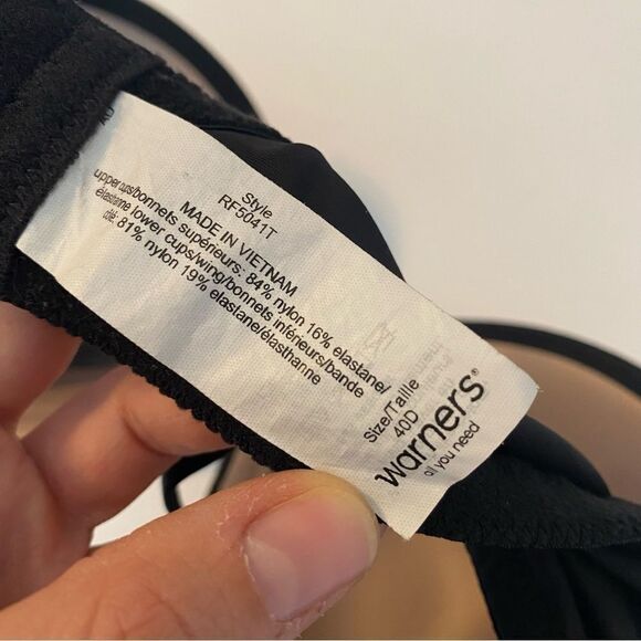 Warner's Blissful Benefits Smooth Underwire Lightly Lined T- Shirt Bra black 40D - Picture 5 of 6